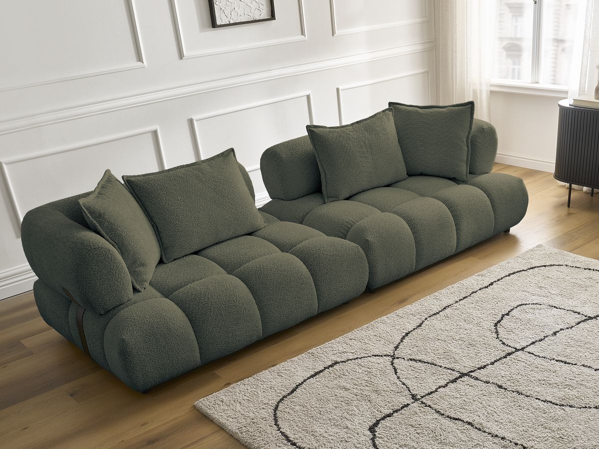 Bobochic Alya Sofa 4-Sitzer Bouclé-Stoff Grün
