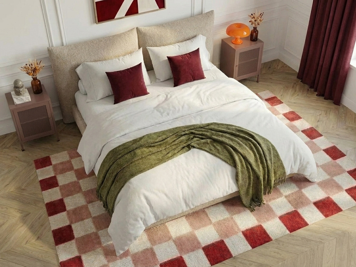 Bobochic Jaden Polsterbett Bouclé-Stoff Beige, Liegefläche 140 × 190 cm