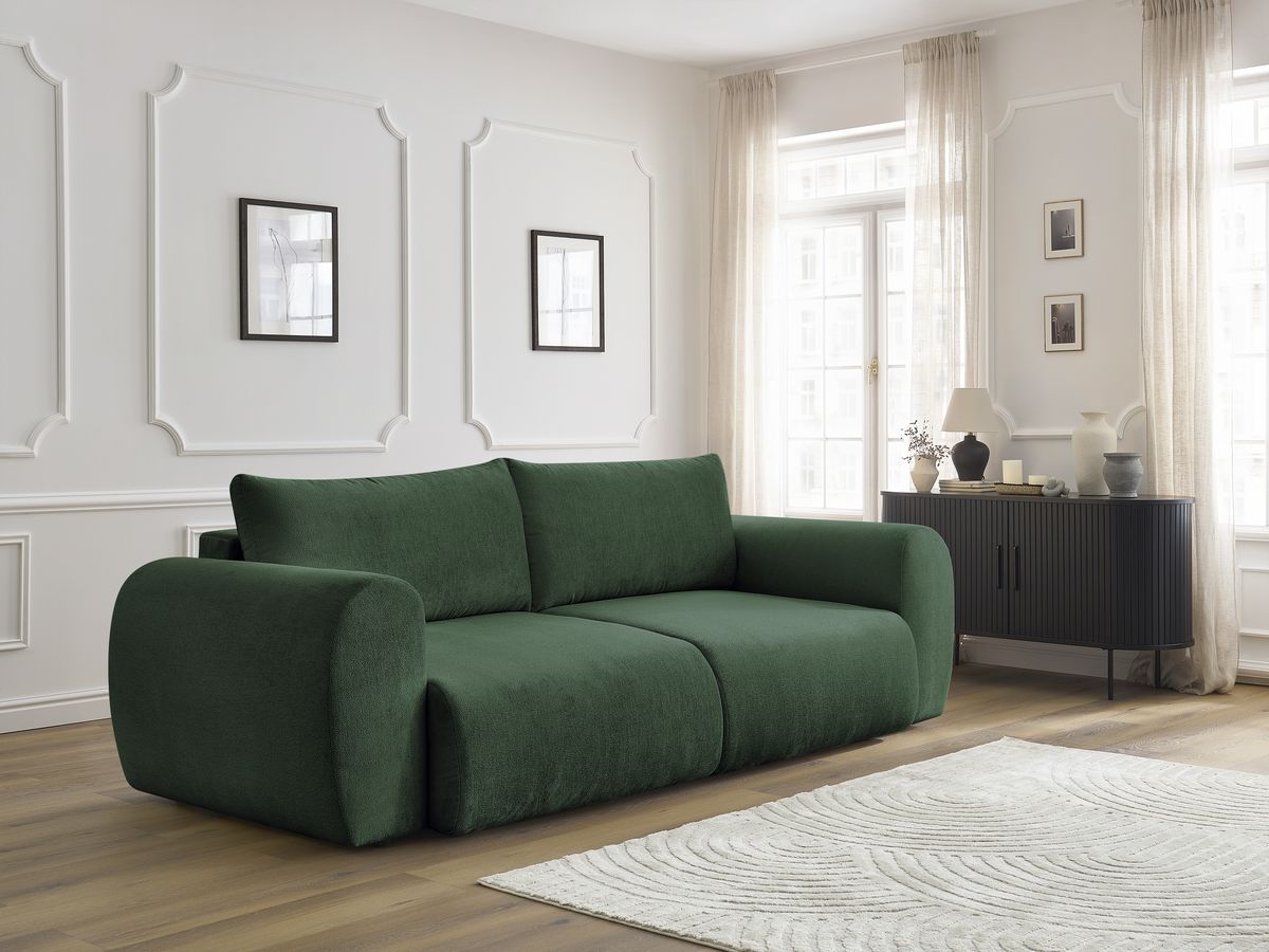 Bobochic Lucien Schlafsofa 3-Sitzer mit Bettkasten Stoff Grün