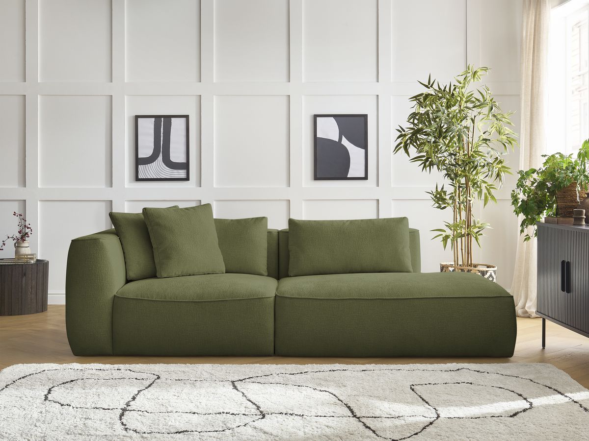 Bobochic Leopold Sofa 3-Sitzer Strukturstoff Dunkelgrün Armlehne links
