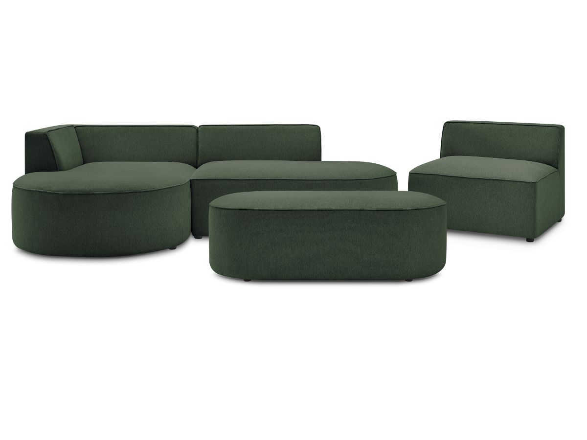 Bobochic Rousseau Ecksofa mit Sofamodul und Pouf Melange-Stoff Grün Ecke links