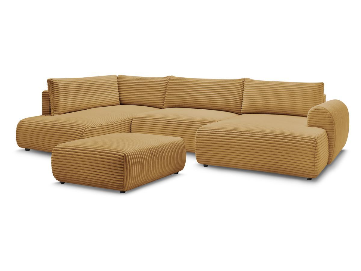 Bobochic Lucien Wohnlandschaft mit Pouf Breitcord weich Gelb Ecke rechts