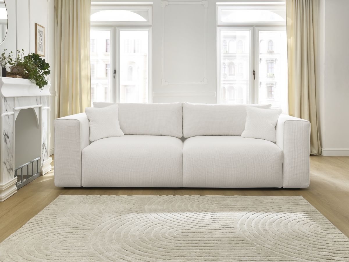 Bobochic Ezechiel Schlafsofa 3-Sitzer mit Bettkasten Melange-Stoff Weiß