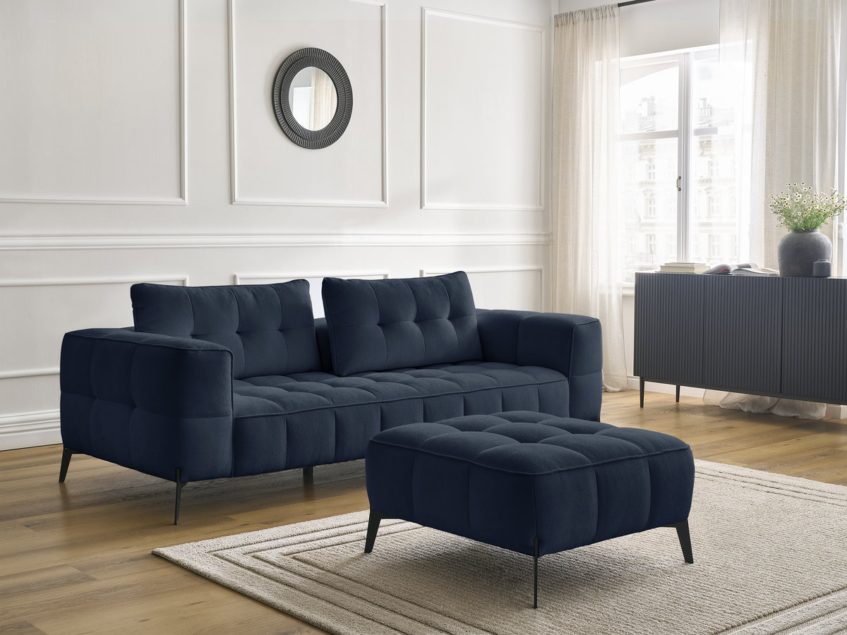 Bobochic Anis Sofa 3-Sitzer mit Pouf Strukturstoff Blau