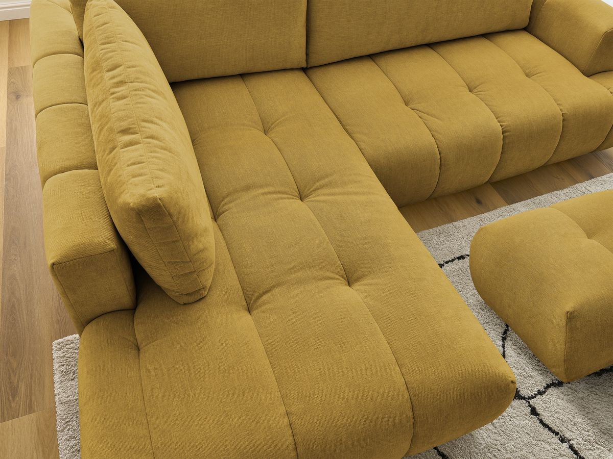 Bobochic Fuji Ecksofa mit Schlaffunktion und Bettkasten und Pouf 282 × 204 cm Stoff Gelb Ecke links