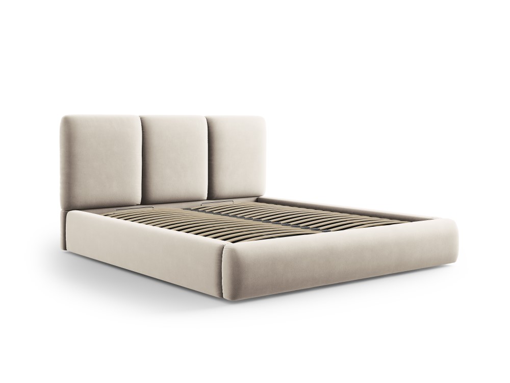 Cosmopolitan Design Stauraumbett mit Kopfteil Nicolas 140x200 Samt Riviera Beige