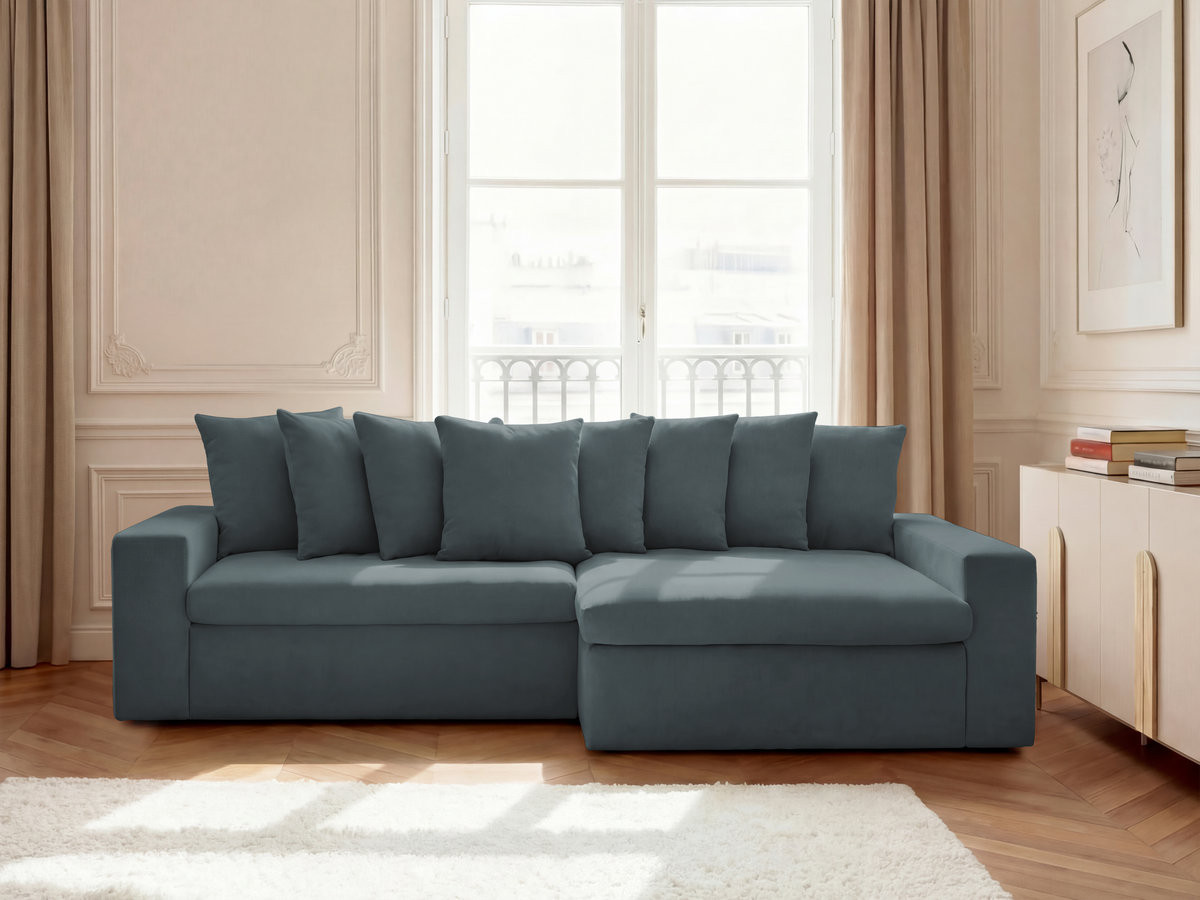 Bobochic Enore Ecksofa 330 × 100 cm Stoff Blau Ecke rechts