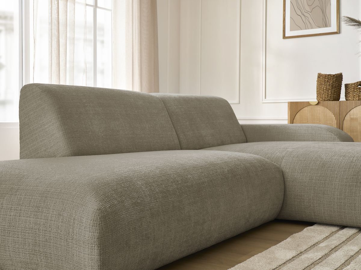 Bobochic Sirius Ecksofa 300 × 170 cm Strukturstoff Taupe Ecke rechts