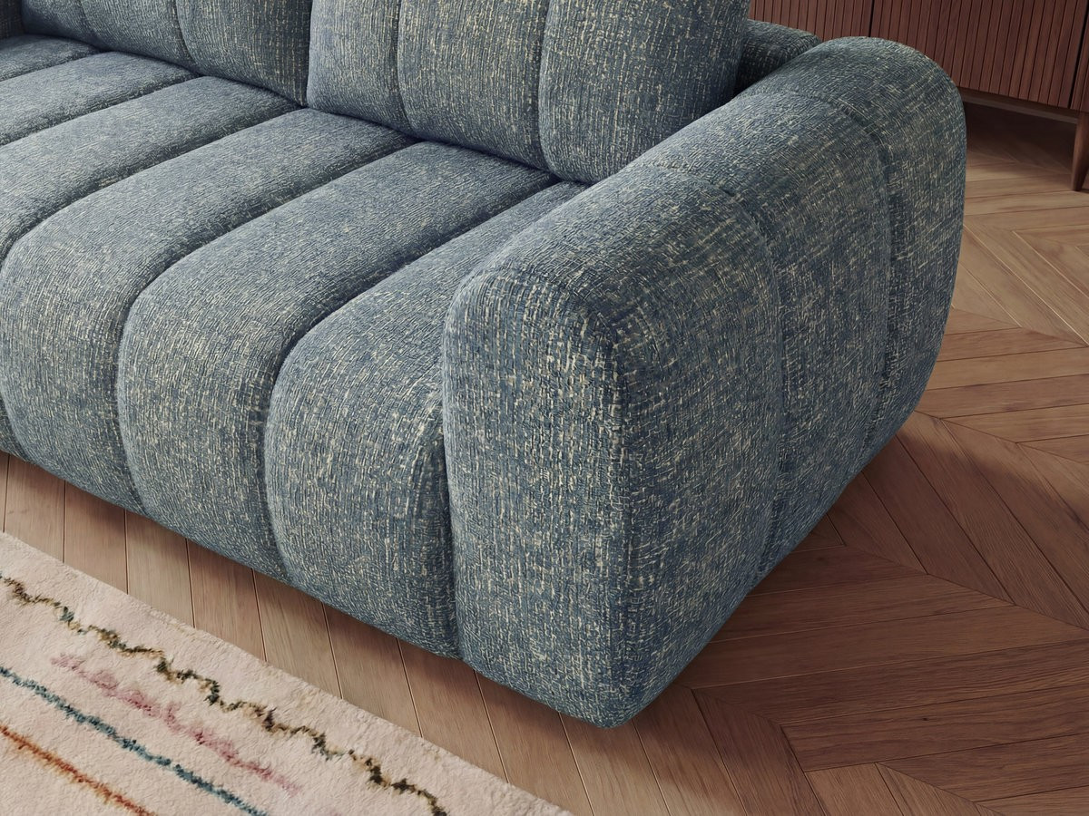 Bobochic Nesty Ecksofa in L-Form, 256 cm, mit Pouf Melange-Stoff Blau Ecke links