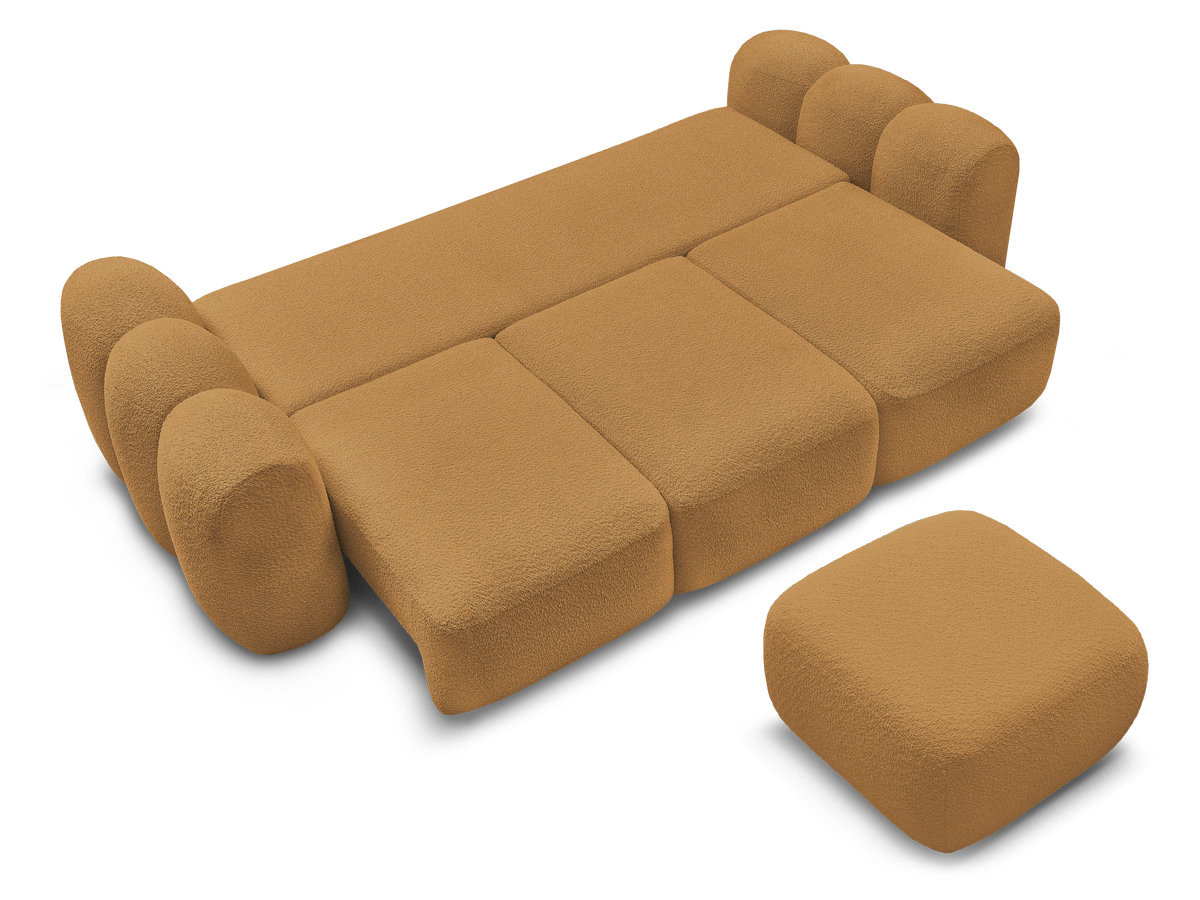 Bobochic Montaigne Schlafsofa 3-Sitzer mit Bettkasten und Pouf Bouclé-Stoff Gelb