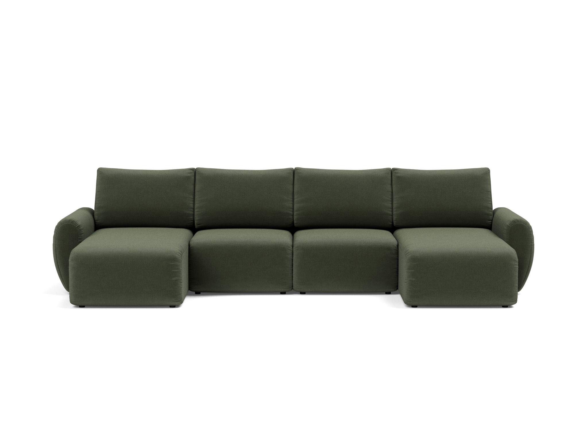 Schlafsofa Norum U-Form mit Curve-Armlehnen Chenille Esina 413-Olive-Green