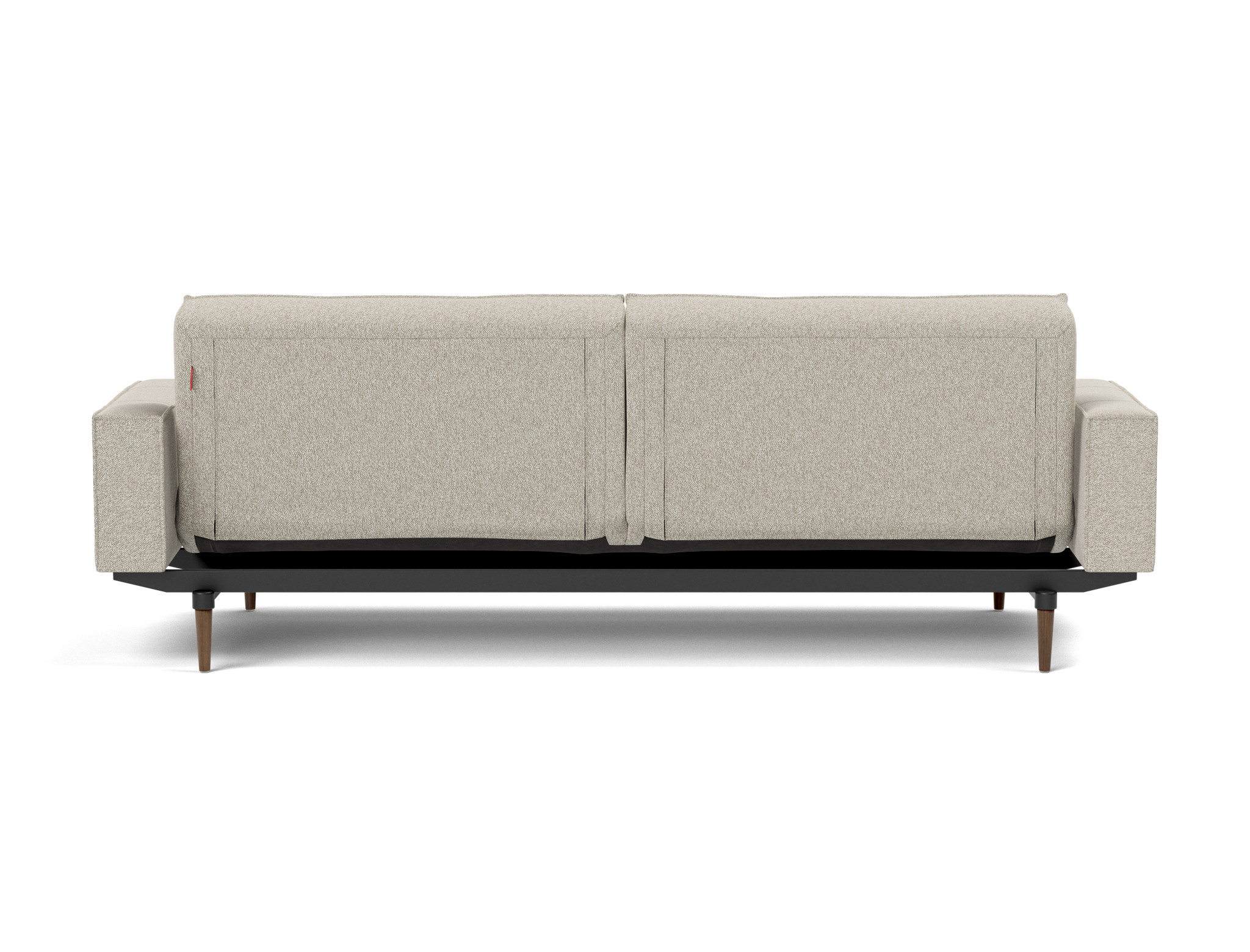 Schlafsofa Splitback mit Armlehnen Boucle Skandi 539-Beige Beine Styletto Eiche dunkel