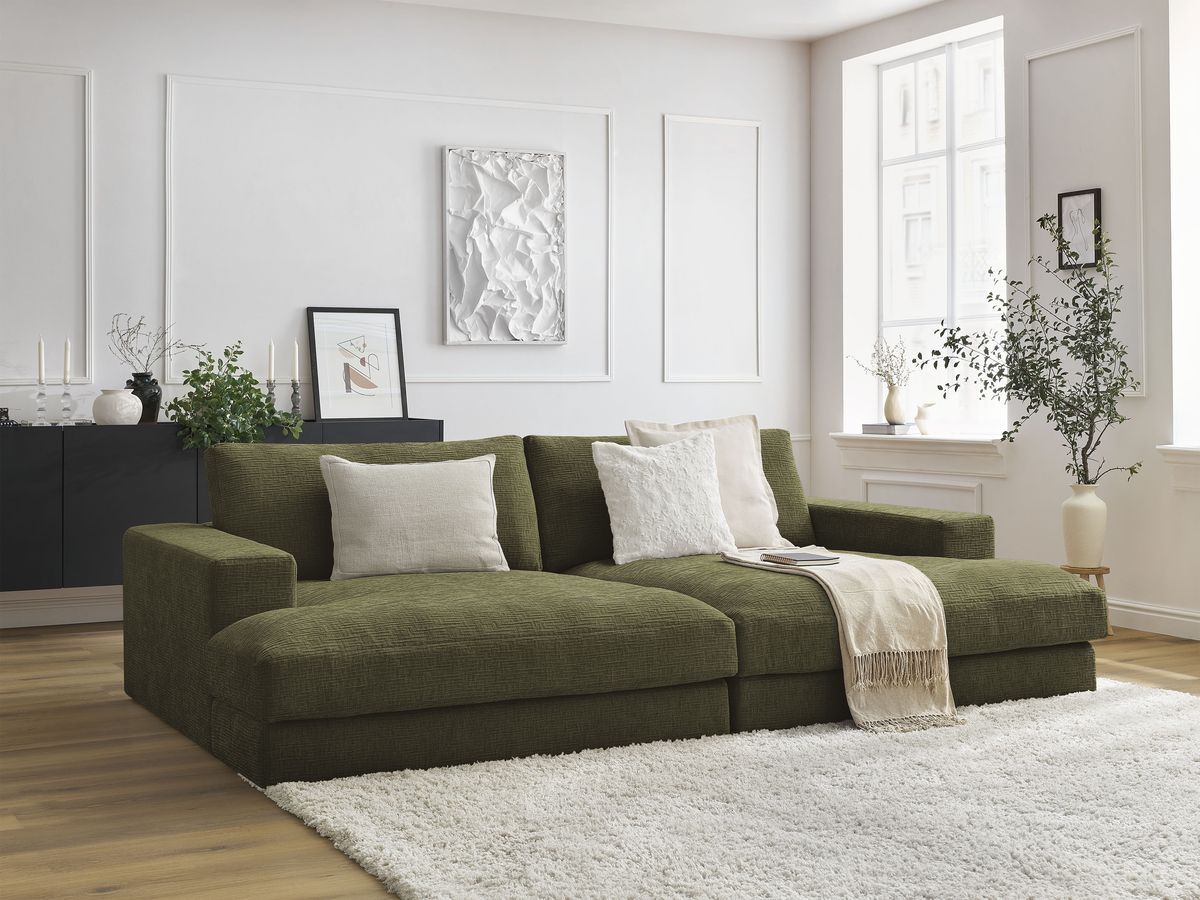 Bobochic Leonard Sofa 4-Sitzer 234 × 159 cm Strukturstoff Grün