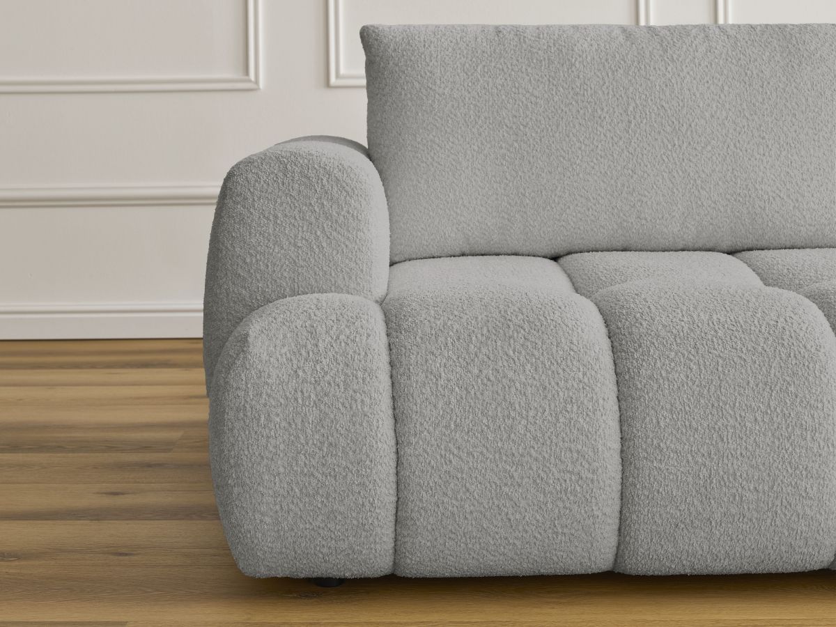 Bobochic Fuji Schlafsofa 3-Sitzer mit Bettkasten Bouclé-Stoff Hellgrau