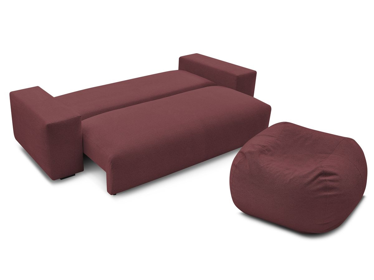Bobochic Voltaire Schlafsofa 4-Sitzer mit Bettkasten und Pouf Melange-Stoff Rot