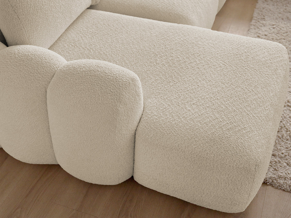 Bobochic Montaigne Schlafsofa 3-Sitzer mit Bettkasten und Pouf Bouclé-Stoff Beige