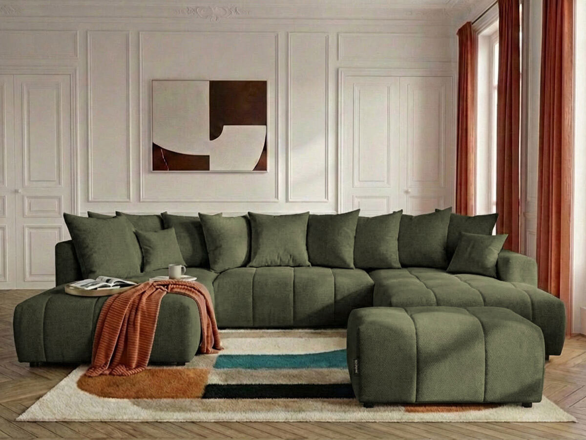 Bobochic Roxelane Wohnlandschaft mit Pouf Melange-Stoff Grün Ecke rechts