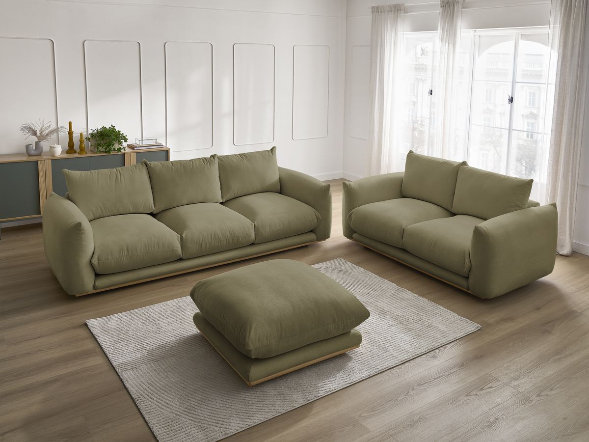 Bobochic Ernest Sofa 6-Sitzer mit Pouf Stoff Grün
