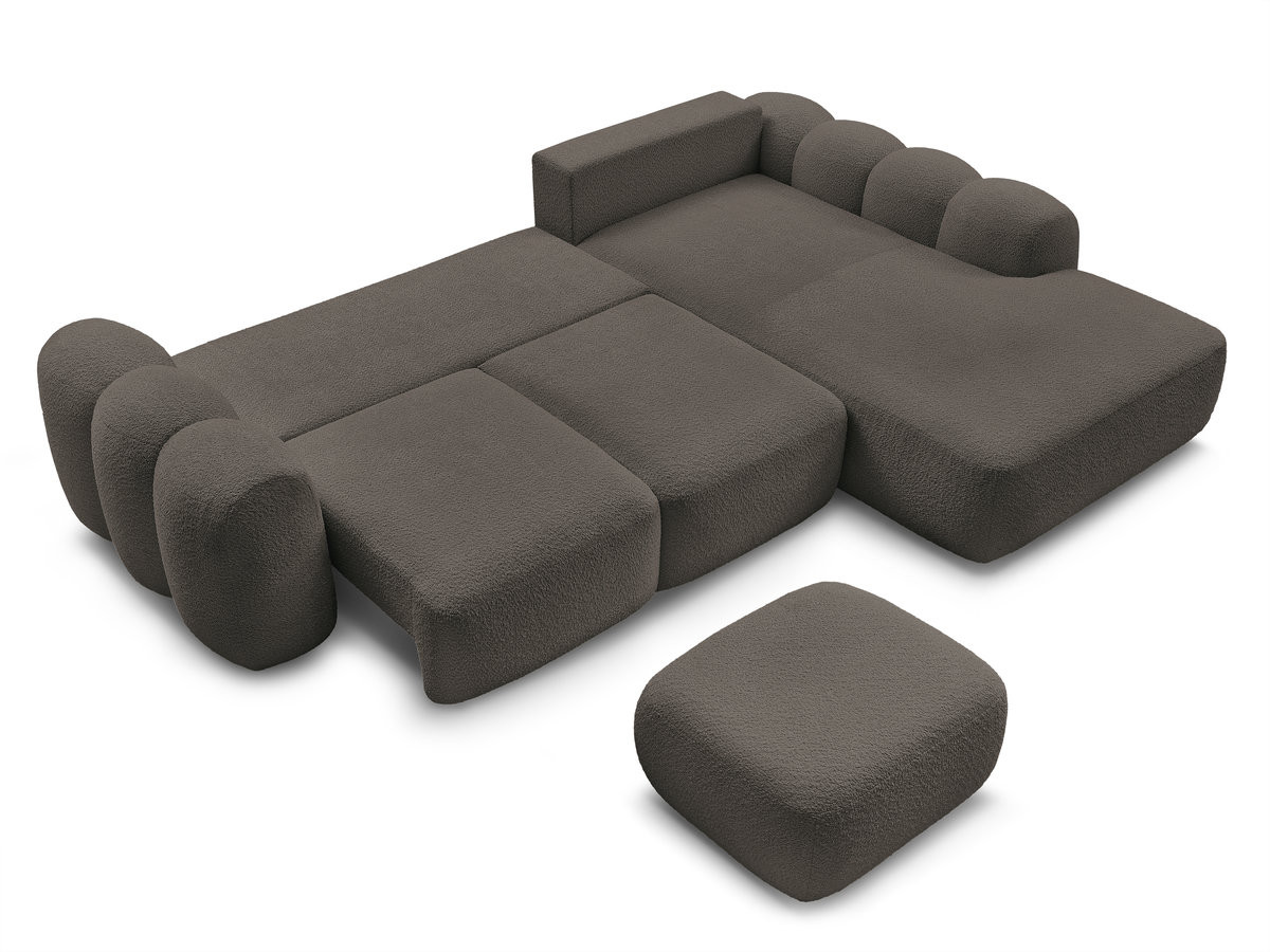 Bobochic Montaigne Ecksofa mit Schlaffunktion und Bettkasten und Pouf 288 × 196 cm Bouclé-Stoff Braun Ecke rechts