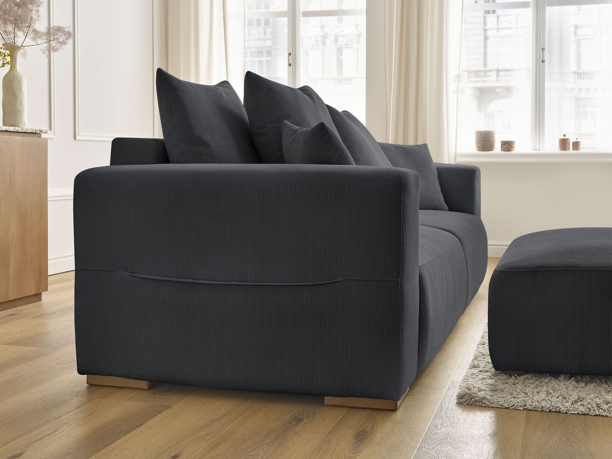 Bobochic Sidonie Schlafsofa 4-Sitzer mit Bettkasten und Pouf Cordsamt Schwarz