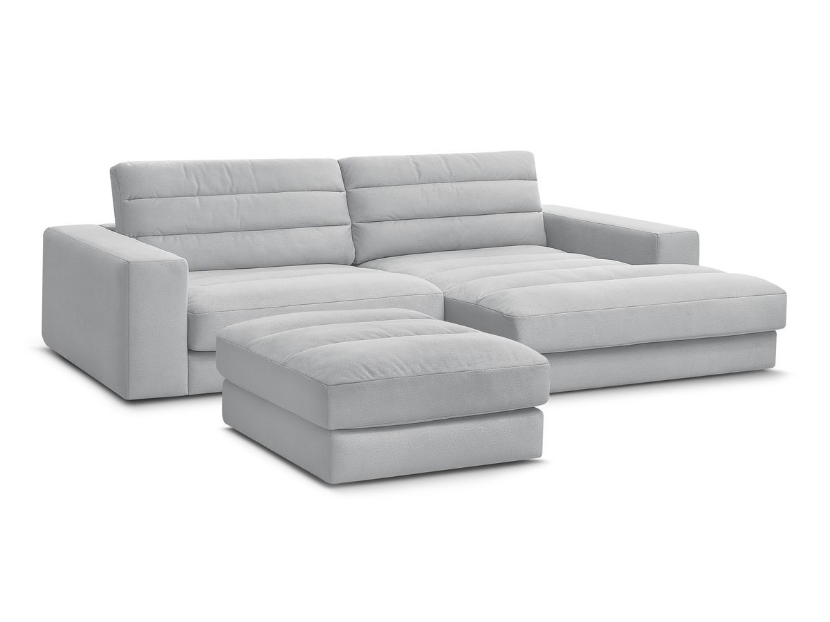 Bobochic Sierra Ecksofa mit Pouf Samt Hellgrau Ecke rechts