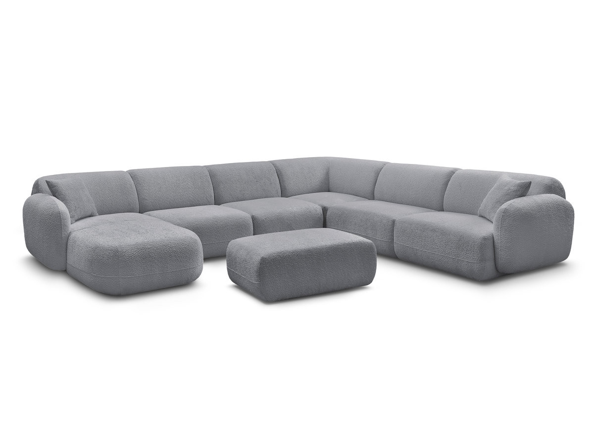 Bobochic Anda Wohnlandschaft mit Pouf 373 × 289 cm Chenille Grau Ecke rechts