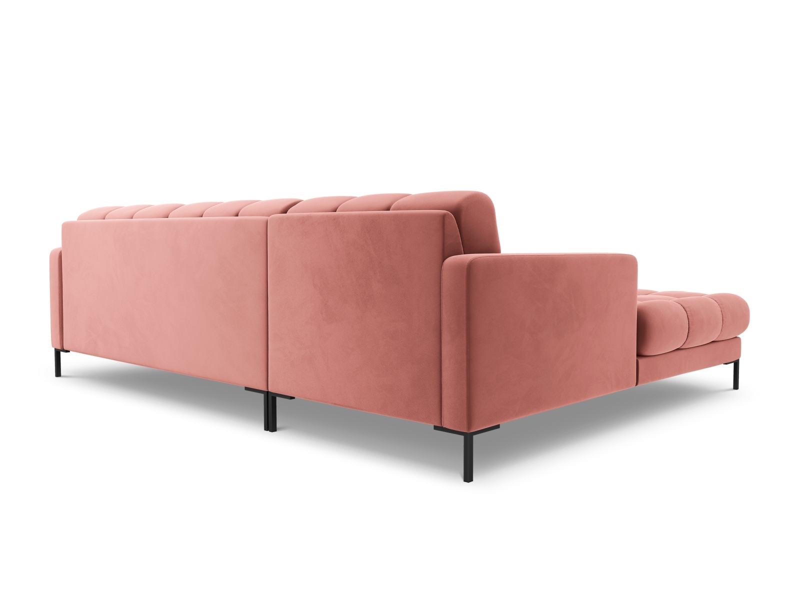 Cosmopolitan Design Ecksofa Bali 5-Sitzer Samt Bluvel Rosa Links Beine Schwarzes Metall