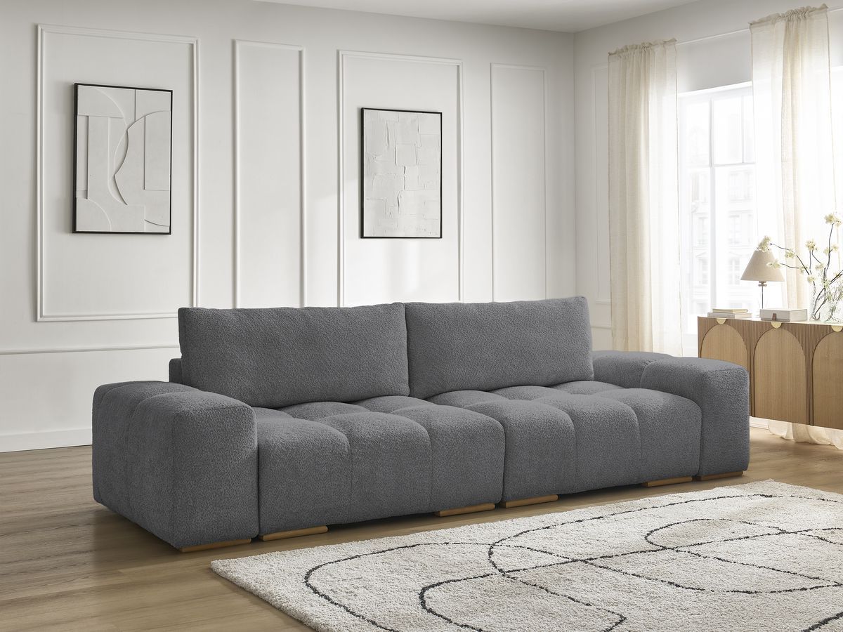 Bobochic Anakin Schlafsofa 3-Sitzer mit Bettkasten, 2 Kissen Bouclé-Stoff Dunkelgrau