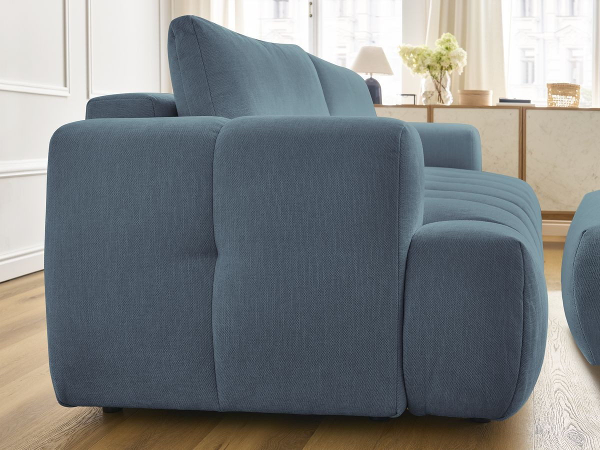 Bobochic Fuji Schlafsofa 3-Sitzer mit Bettkasten und Pouf Stoff Hellblau