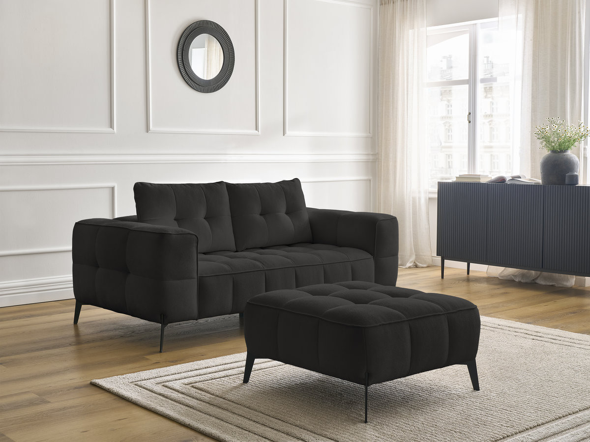 Bobochic Anis Sofa 2-Sitzer mit Pouf Strukturstoff Schwarz