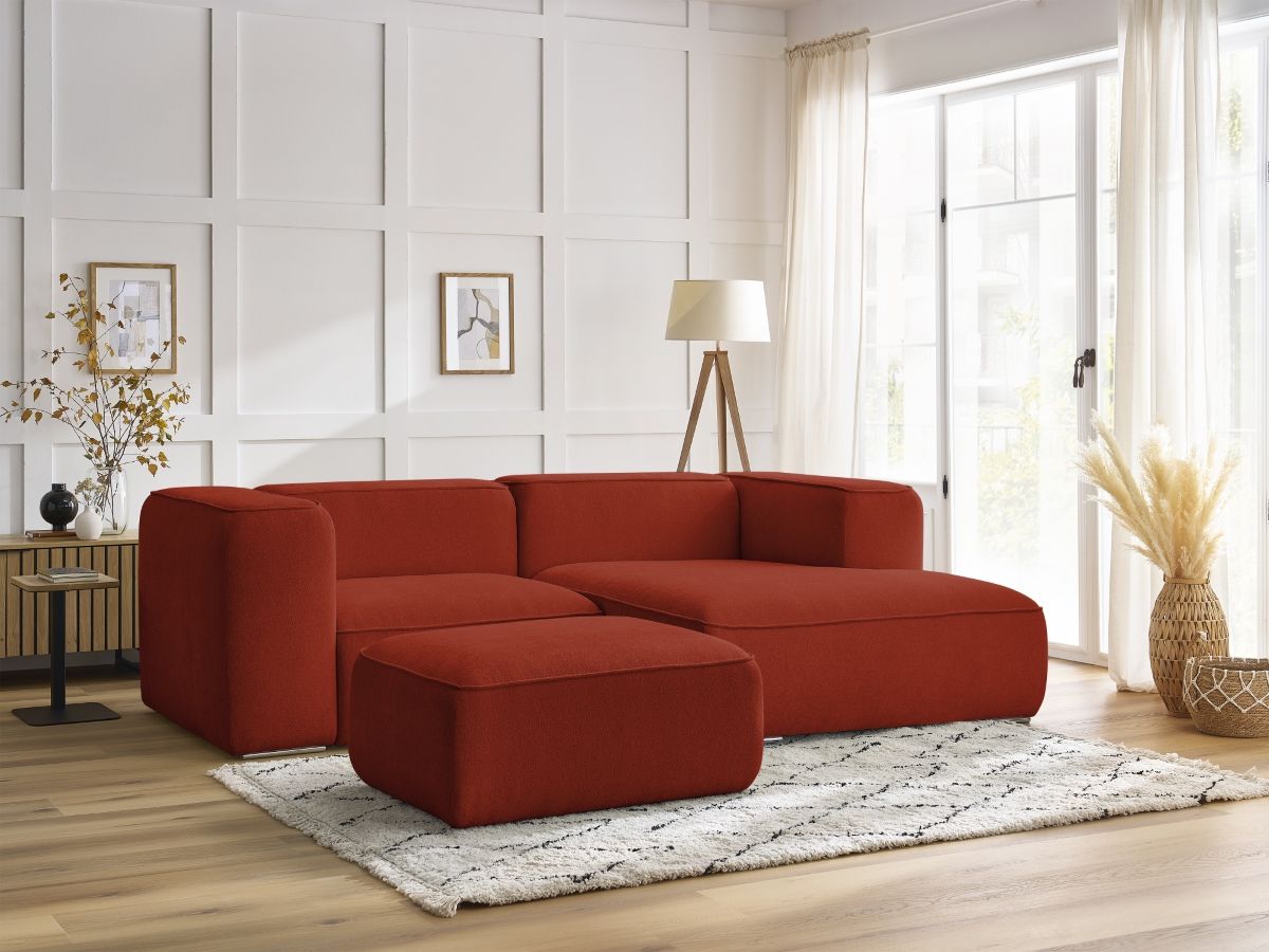 Bobochic Zephyr Ecksofa mit Pouf 260 × 165 cm Strukturstoff Orange Ecke rechts