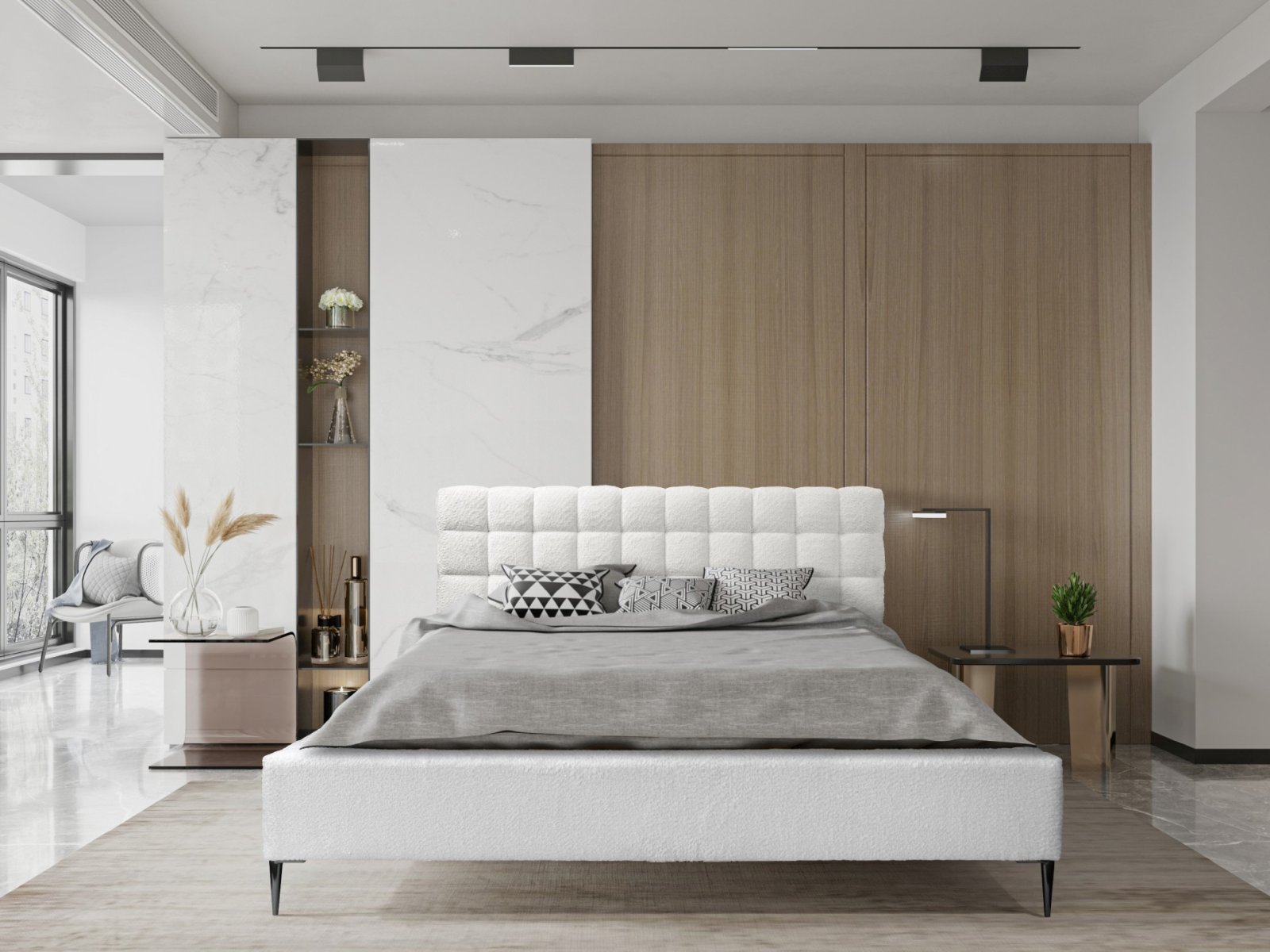 Polsterbett Tano Boucle 160x200 mit Holzrahmen Euphoria 01 Ivory