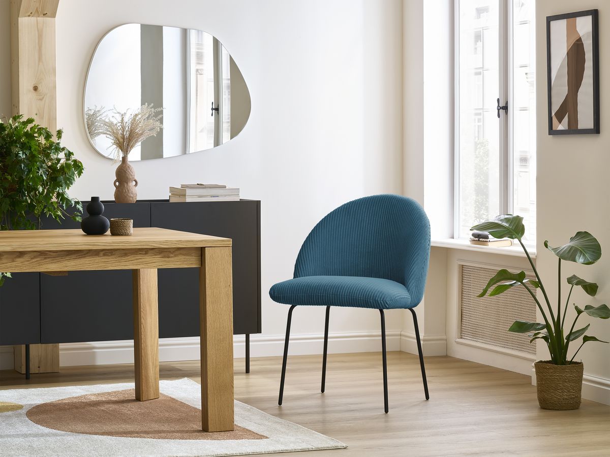 Bobochic Lalie Esszimmerstuhl 2er-Set mit Metallbeinen, schwarz Cordsamt Dunkelblau