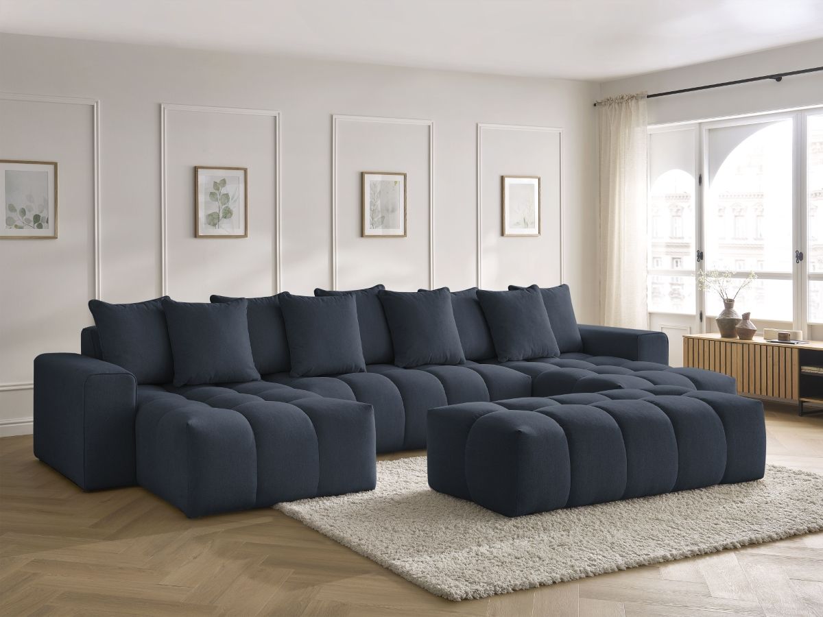 Bobochic Mont-blanc Wohnlandschaft mit Pouf Melange-Stoff Dunkelblau