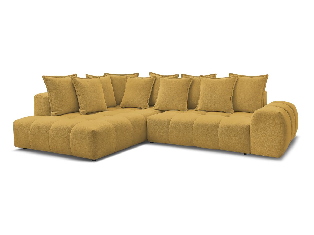 Bobochic Everest Ecksofa mit Schlaffunktion und Bettkasten 320 × 212 cm, 10 Kissen Melange-Stoff Gelb Ecke links