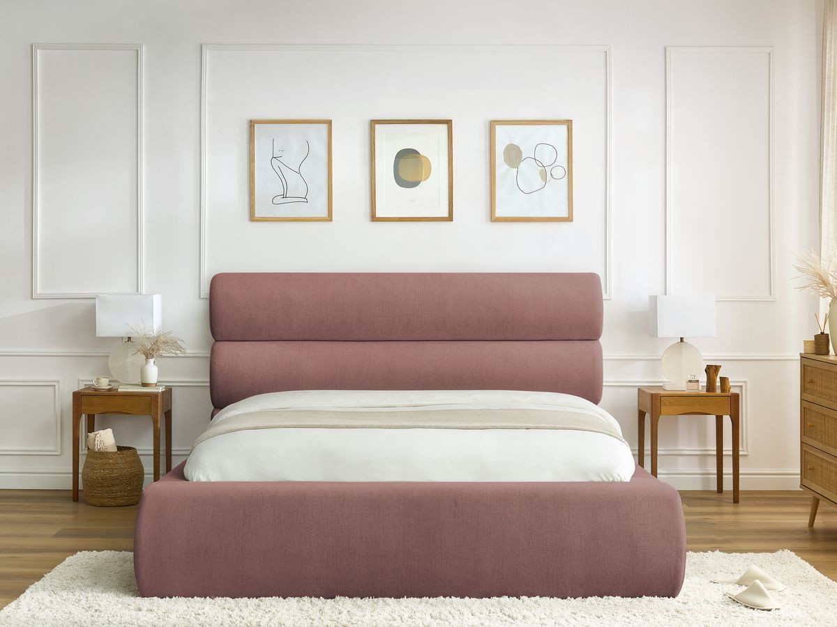 Bobochic Jagna Polsterbett mit Bettkasten Stoff Rosa, Liegefläche 160 × 200 cm
