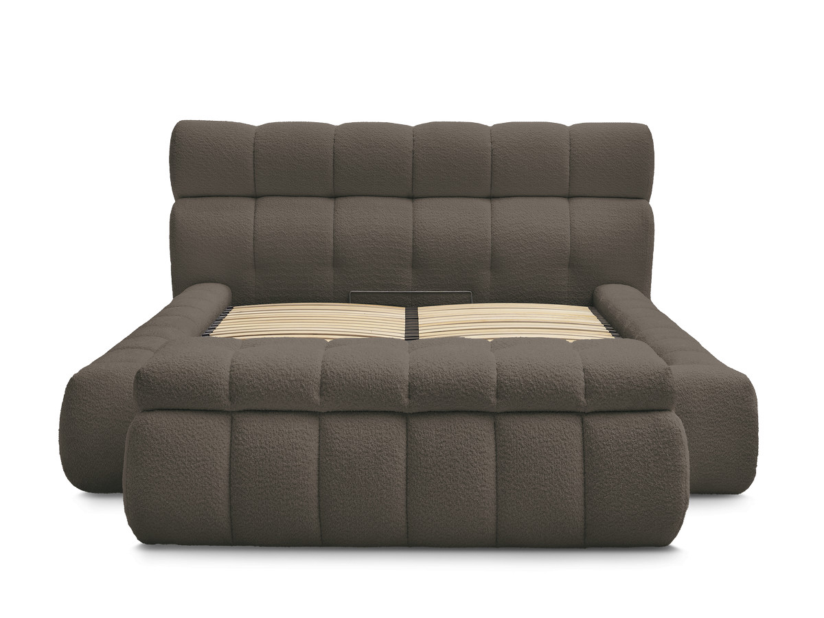 Bobochic Mont-blanc Polsterbett mit Bettkasten mit Bettbank Bouclé-Stoff Braun, Liegefläche 180 × 200 cm
