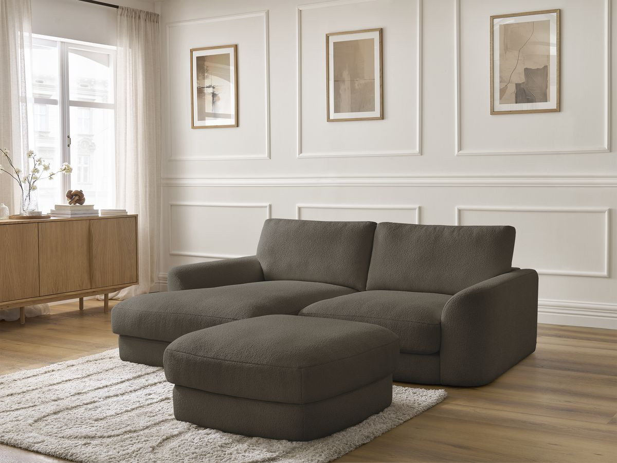 Bobochic Leonore Ecksofa mit Pouf Bouclé-Stoff Braun Ecke links