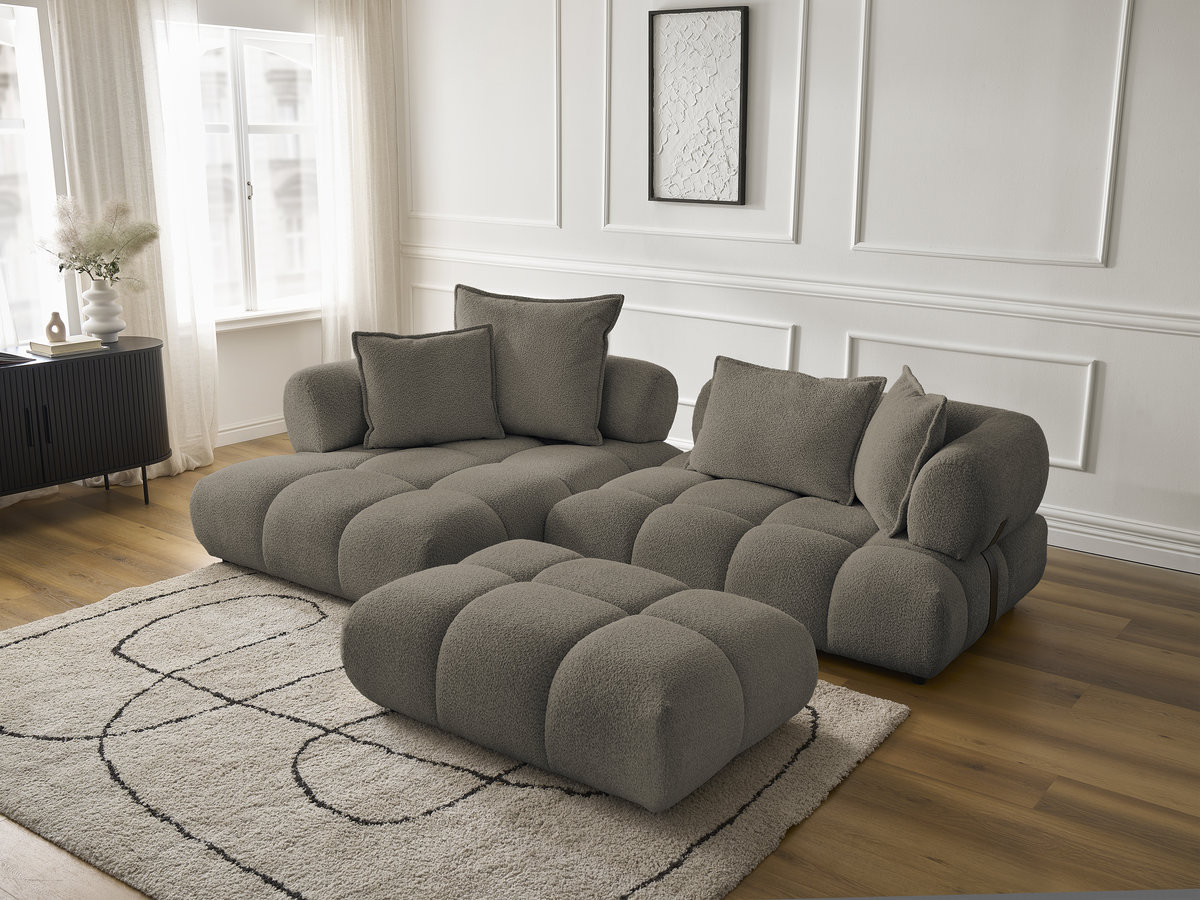 Bobochic Alya Ecksofa mit Pouf Bouclé-Stoff Taupe Ecke links