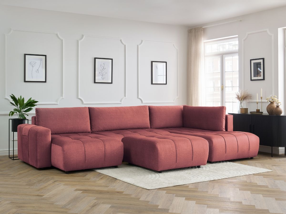Bobochic Arsene Wohnlandschaft mit Pouf Samt Orange Ecke links