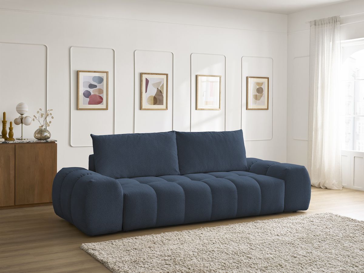 Bobochic Everest Sofa 3-Sitzer, 2 Kissen Melange-Stoff Dunkelblau