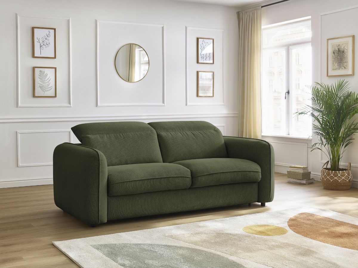 Bobochic Achille Schlafsofa 3-Sitzer Melange-Stoff Grün, Liegefläche 160 × 200 cm
