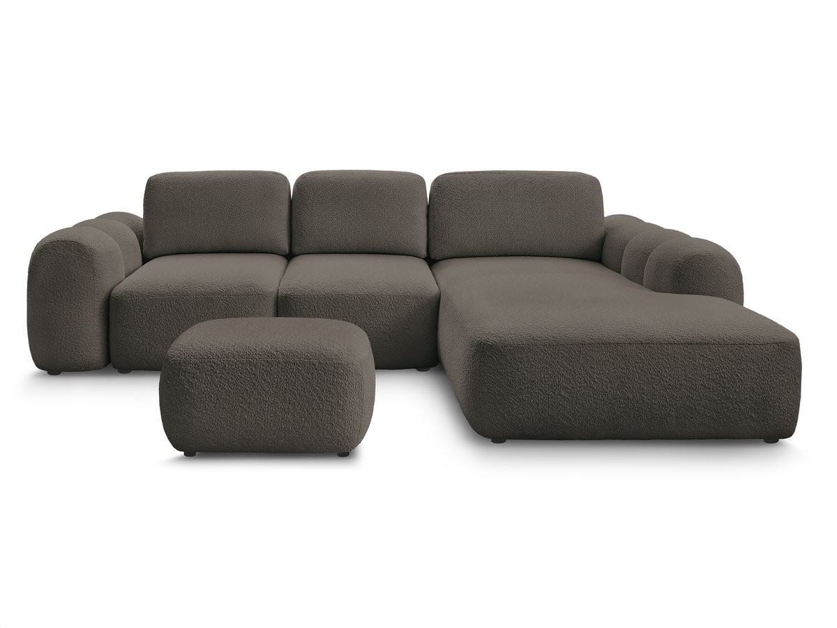 Bobochic Montaigne Ecksofa mit Schlaffunktion und Bettkasten und Pouf 288 × 196 cm Bouclé-Stoff Braun Ecke rechts