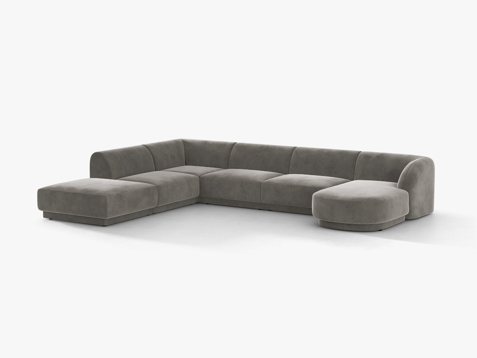 Micadoni Panorama-Ecksofa Miley 6-Sitzer Links Samt Bluvel Hellgrau