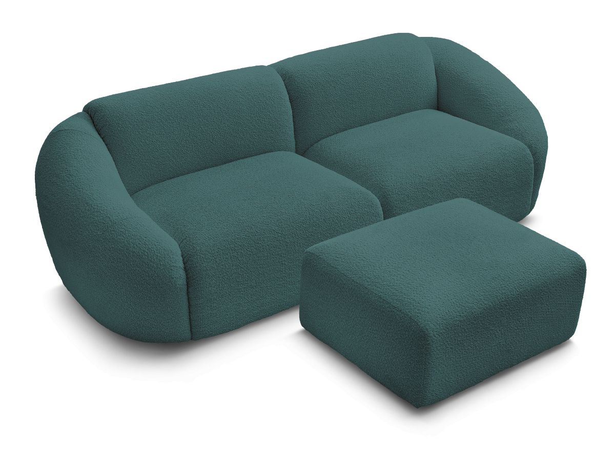 Bobochic Tina Sofa 4-Sitzer mit Pouf Bouclé-Stoff Hellblau