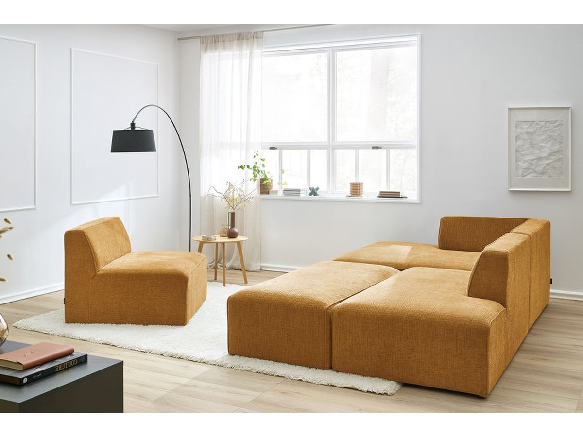 Bobochic Megeve Ecksofa mit Pouf Strukturstoff Gelb Ecke links