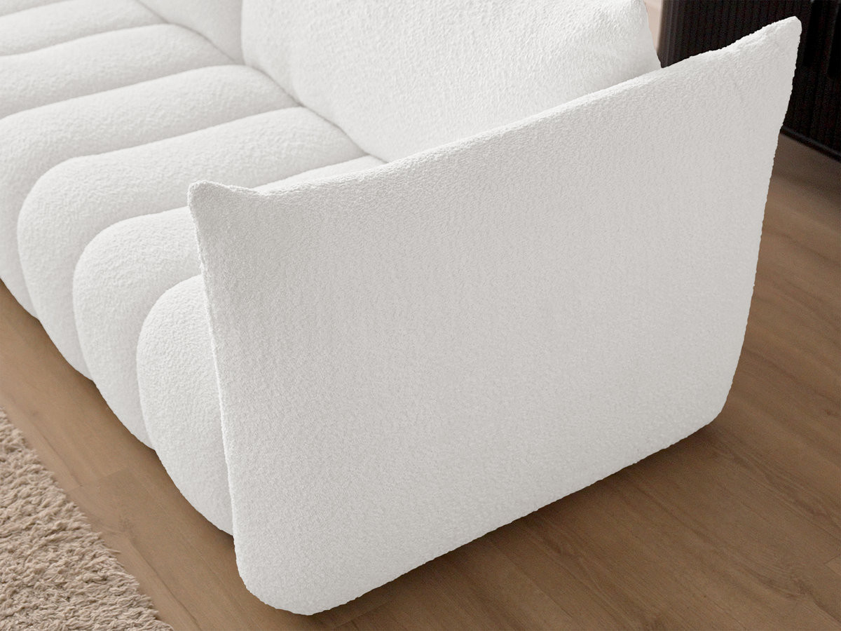 Bobochic Azra Ecksofa mit Pouf 262 × 178 cm Bouclé-Stoff Weiß Ecke links