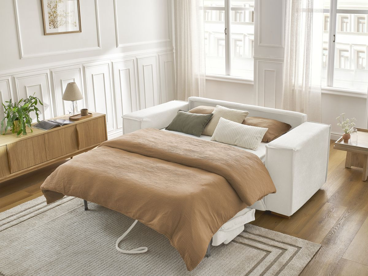 Bobochic Chelsea Schlafsofa 3-Sitzer Strukturstoff Weiß, Liegefläche 140 × 200 cm