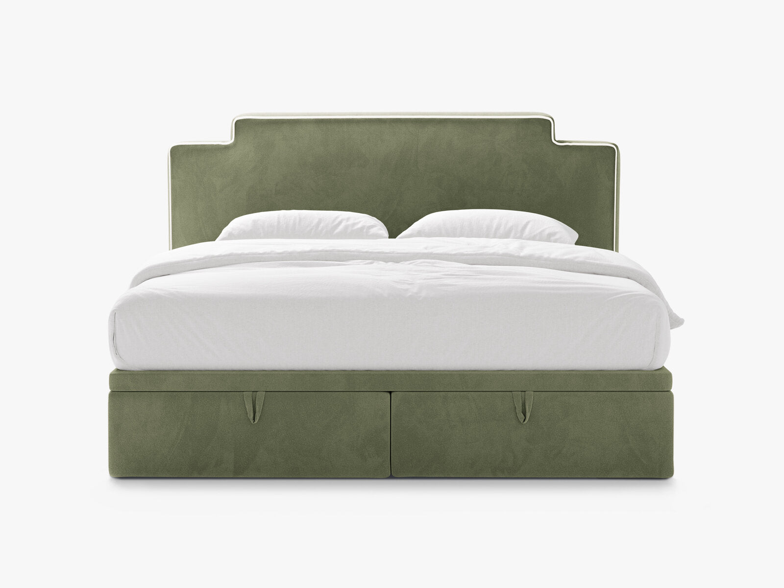 Micadoni Princess Boxspringbett mit Bettkasten und Kopfteil Samt Magic Velvet Elfenbein / Grün 160x200