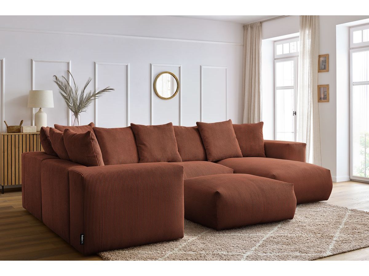 Bobochic Voltaire Wohnlandschaft mit Pouf 356 × 214 cm Cordsamt Orange Ecke rechts